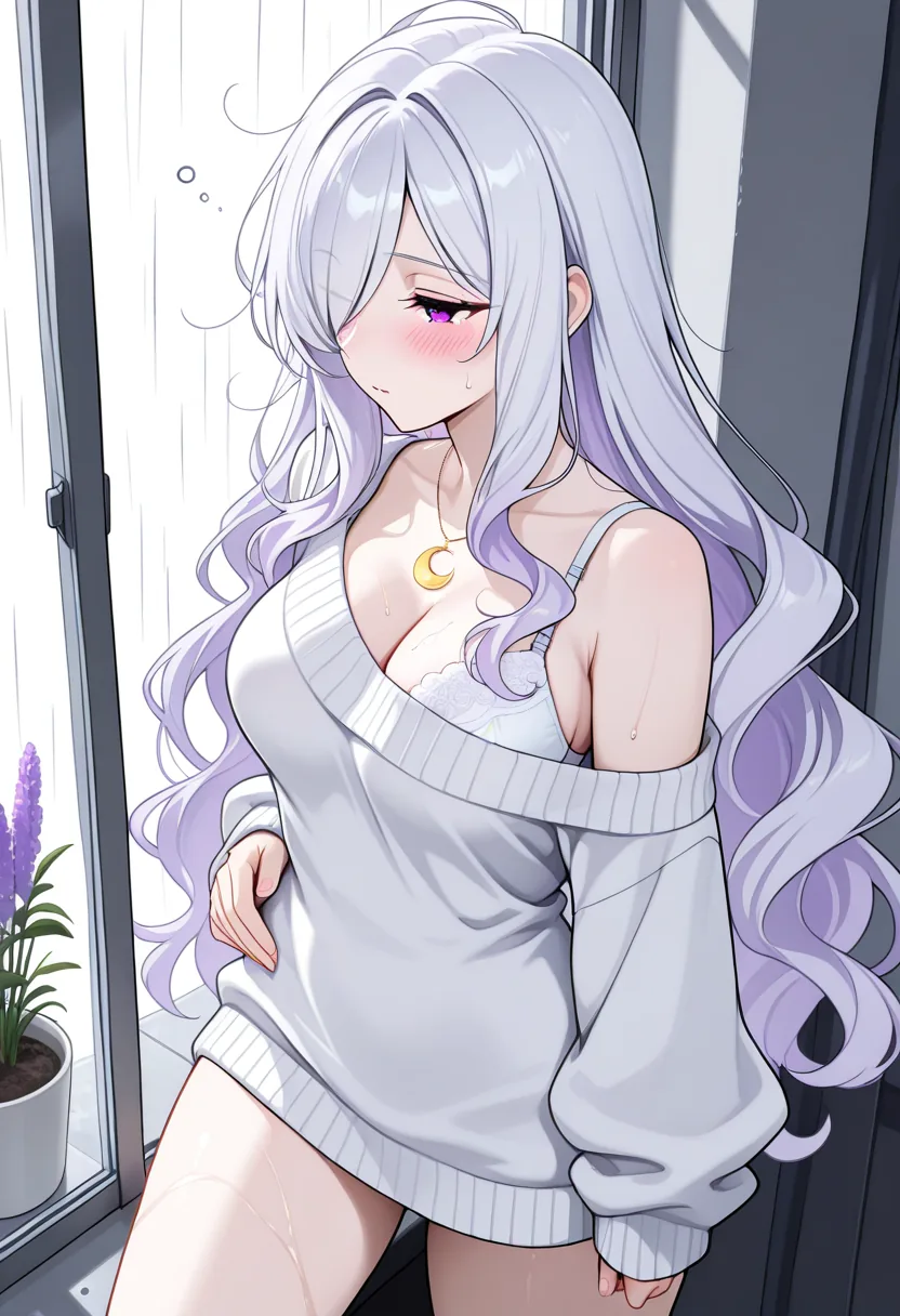 Story 12: Looking Out Rainy Window — panel 5 — lingerie reveal partial undress
