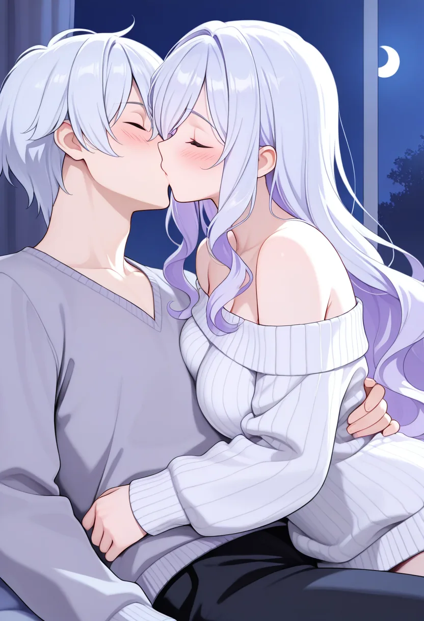 Story 17: In Oversized Sweater Looking At Stars — panel 3 — luna turns to face partner gentle kiss