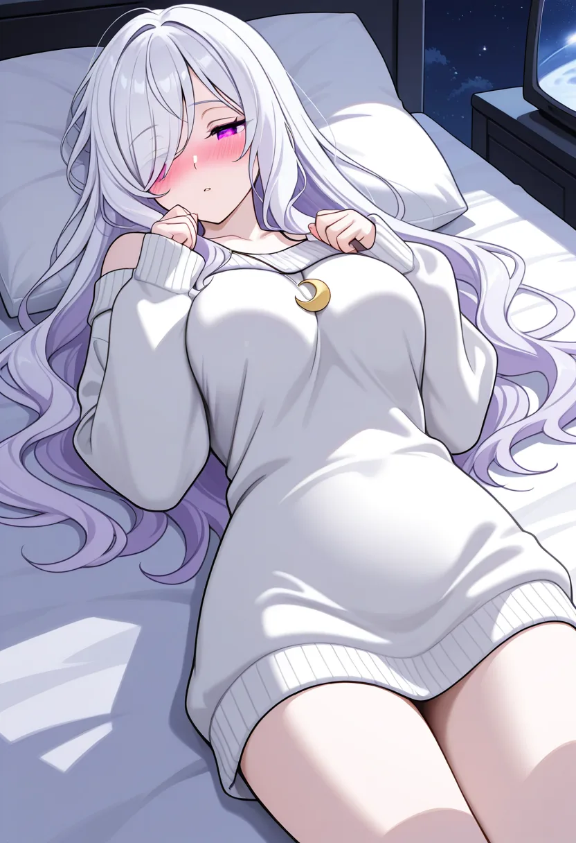 Story 20: In Bed Looking At Stars — panel 2 — luna in bed holding pillow