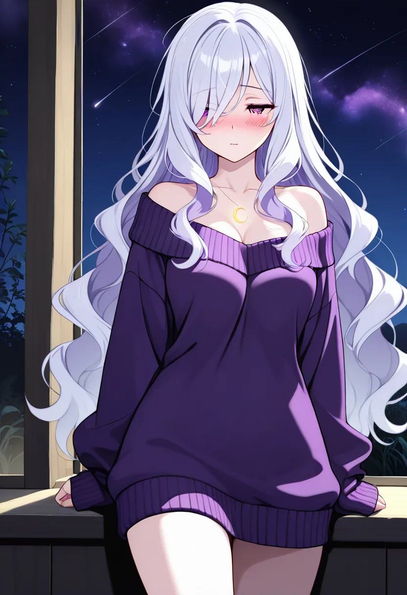 Story 21: In Oversized Sweater Looking Out Window — panel 2 — luna blushing turning towards implied partner