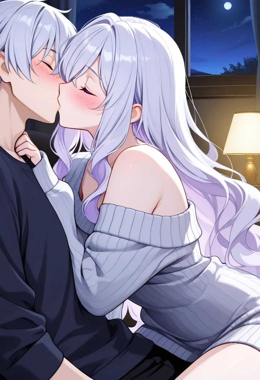 Story 21: In Oversized Sweater Looking Out Window — panel 3 — luna leaning into a kiss