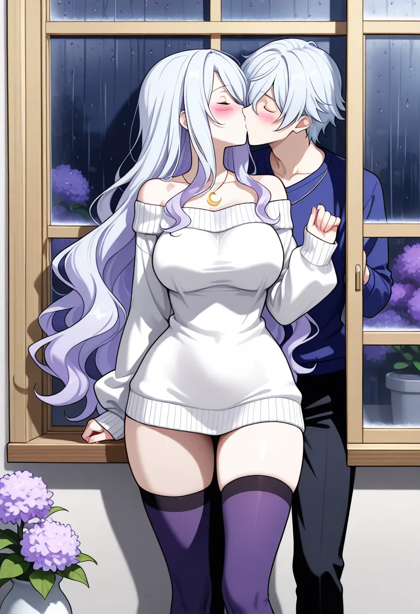 Story 32: Window Gaze — panel 2 — rainy embrace