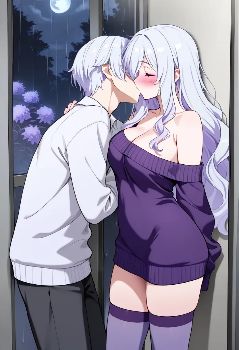 Story 52: Rainy Gaze — panel 3 — hesitant kiss