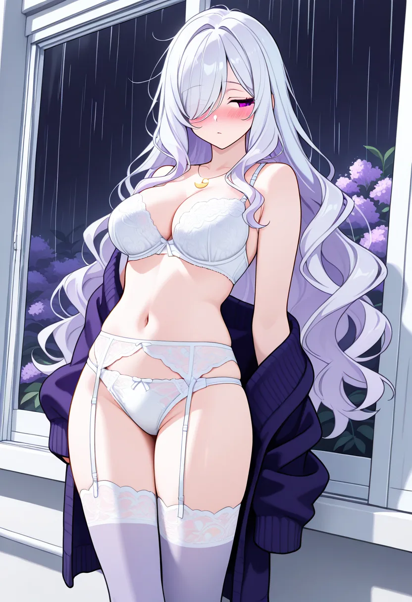 Story 85: Rainy Window Clothed — panel 3 — sweater off