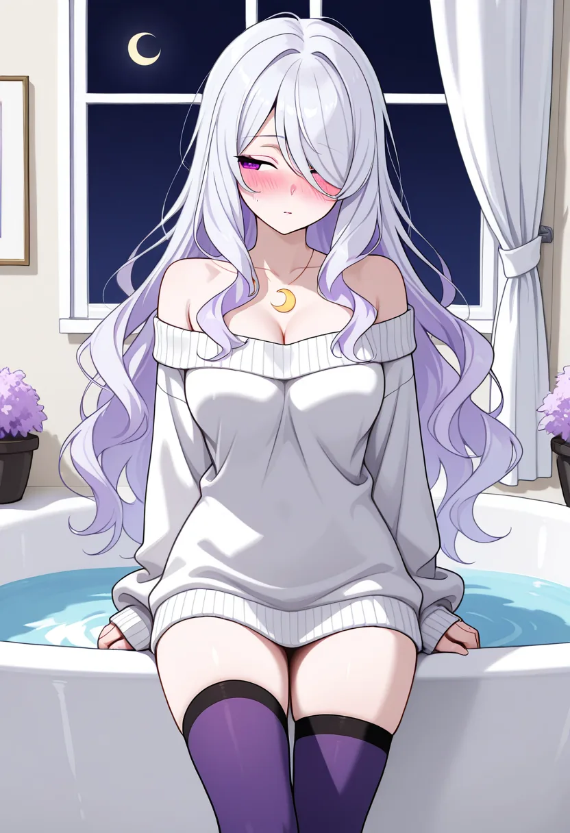 Story 86: Moonlit Bath Clothed — panel 2 — bathroom undressing
