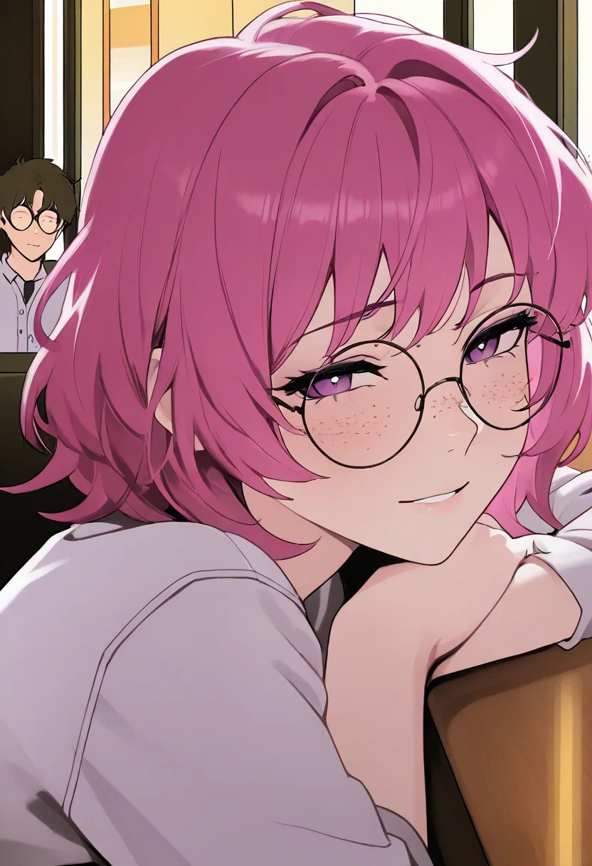 Story 18: Manga Cafe Reading — panel 3 — flirty teasing booth