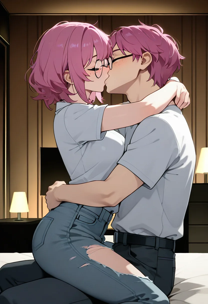 Story 29: Cosplay Dressing Room Clothed — panel 5 — kissing suggestive