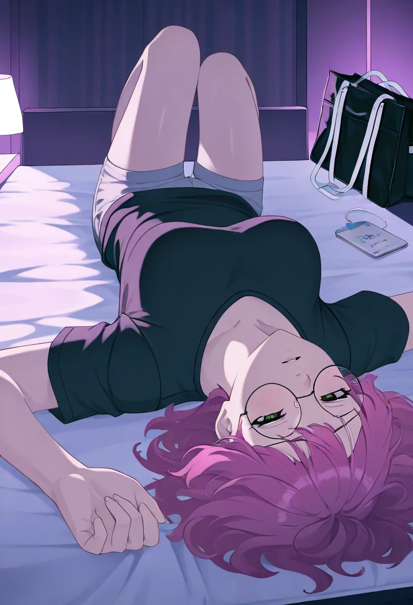 Story 50: Entering Hotel Room — panel 2 — collapsing on bed