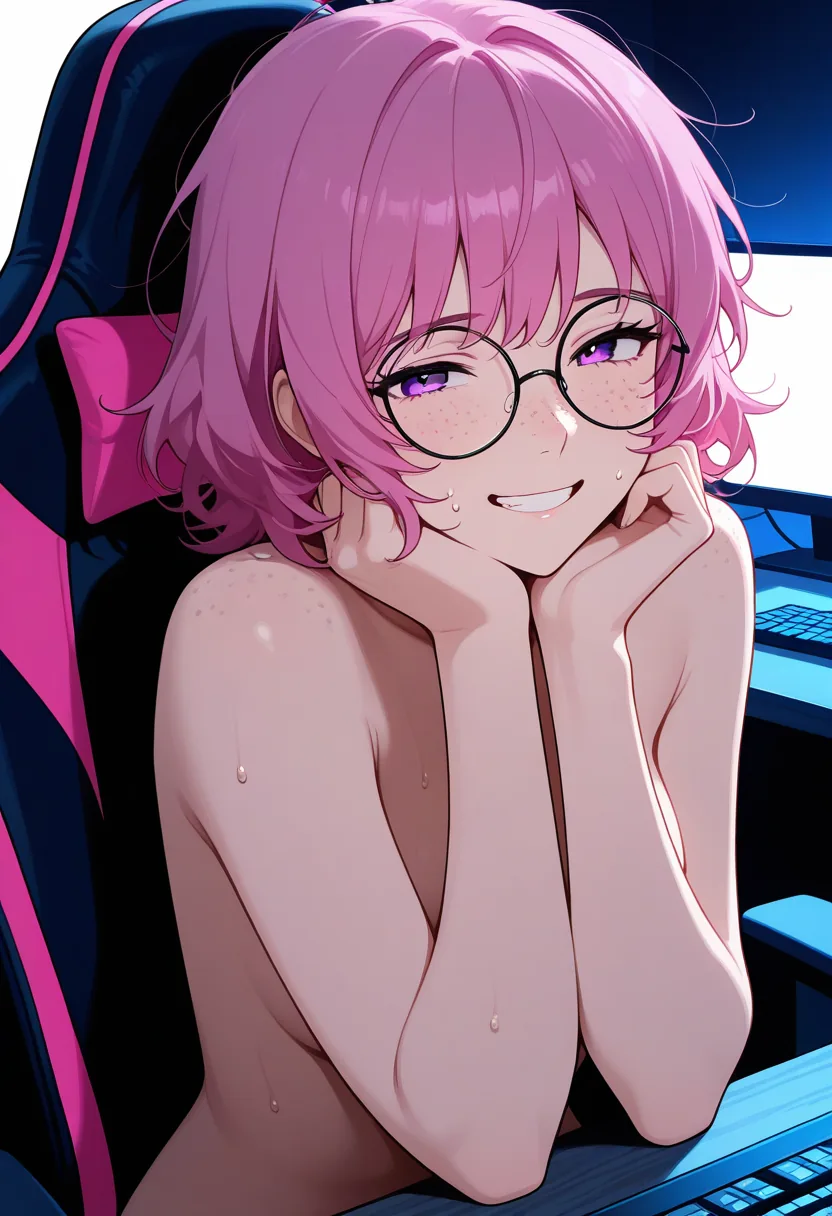 Story 69: Streamer Room Laptop View — panel 7 — afterglow on gaming chair