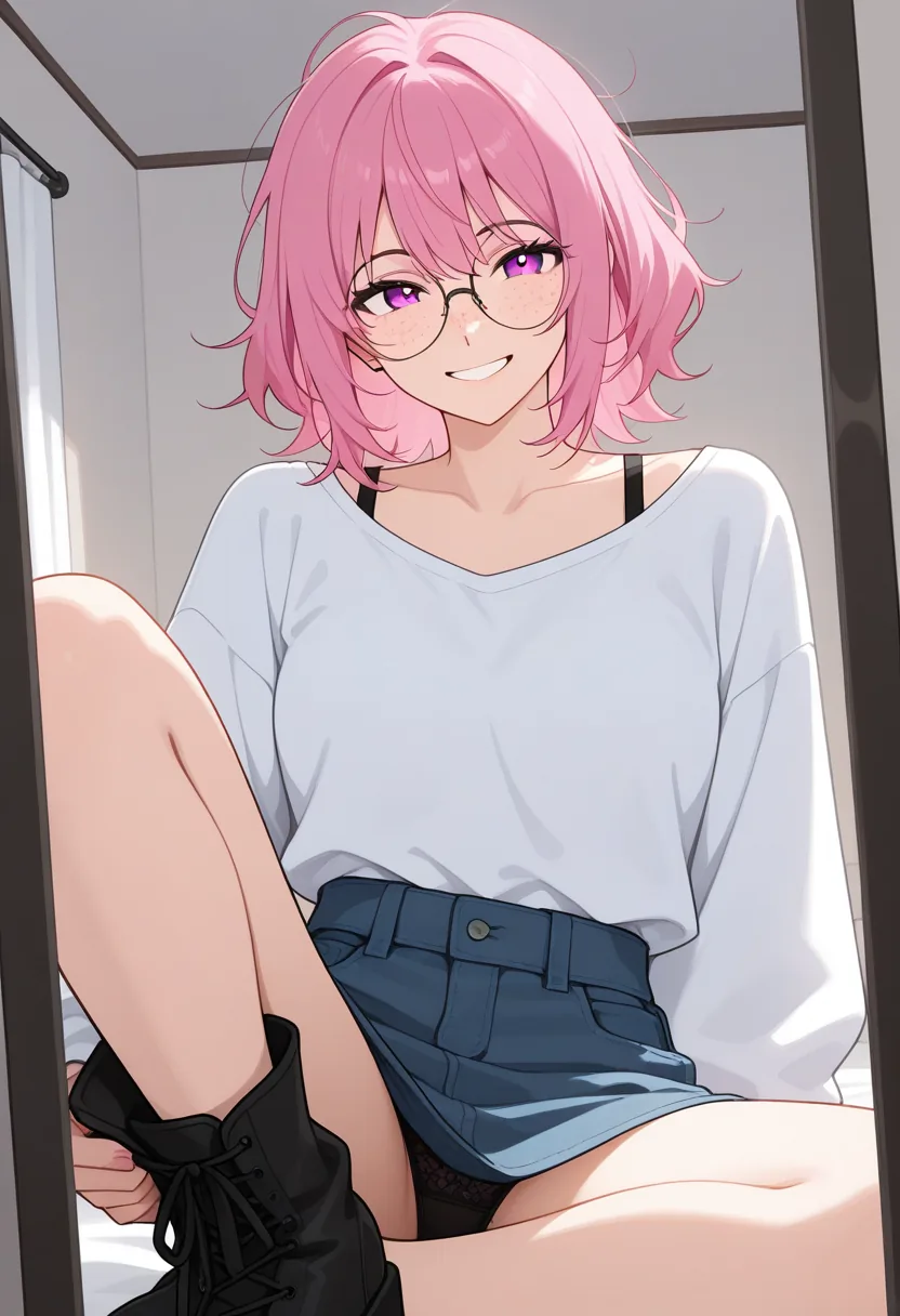 Story 71: Dressing Room Applying Makeup — panel 7 — adjusting cosplay aftermath