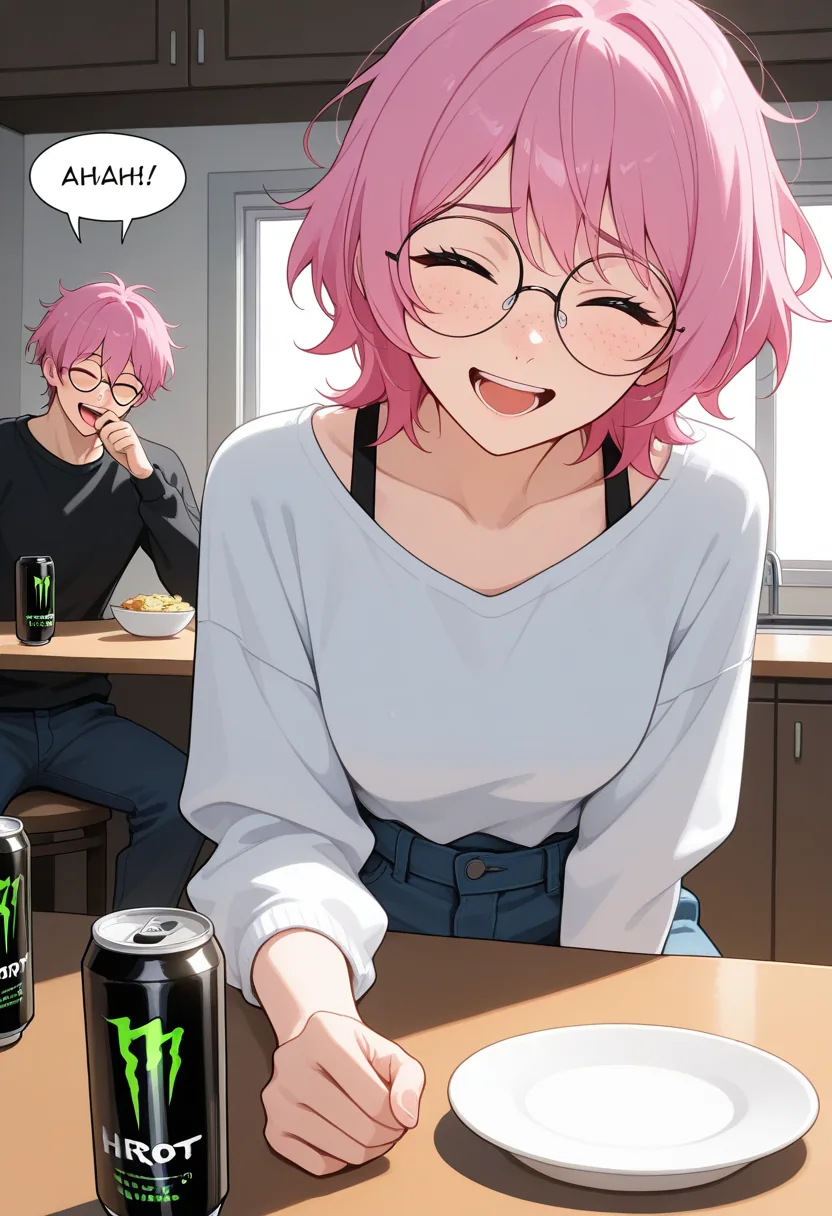 Story 74: Pc Building Late Night — panel 3 — sharing energy drinks