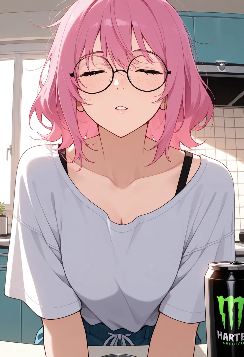 Story 86: Sleepy Morning Kitchen Messy Hair — panel 1 — sleepy morning kitchen messy hair