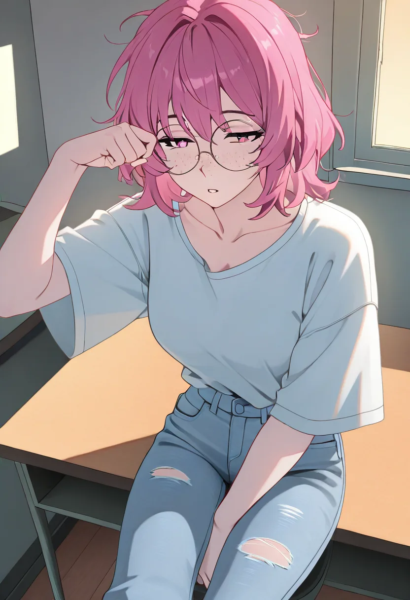 Story 89: Sleepy Morning — panel 7 — at desk ready