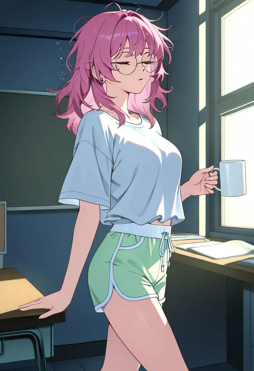 Story 93: Waking Up Sleepy — panel 2 — walking to desk