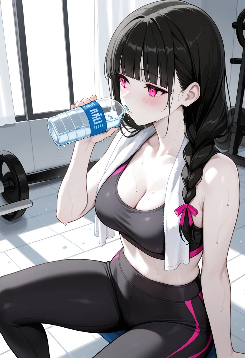 Story 46: Workout Ready — panel 3 — sweaty break