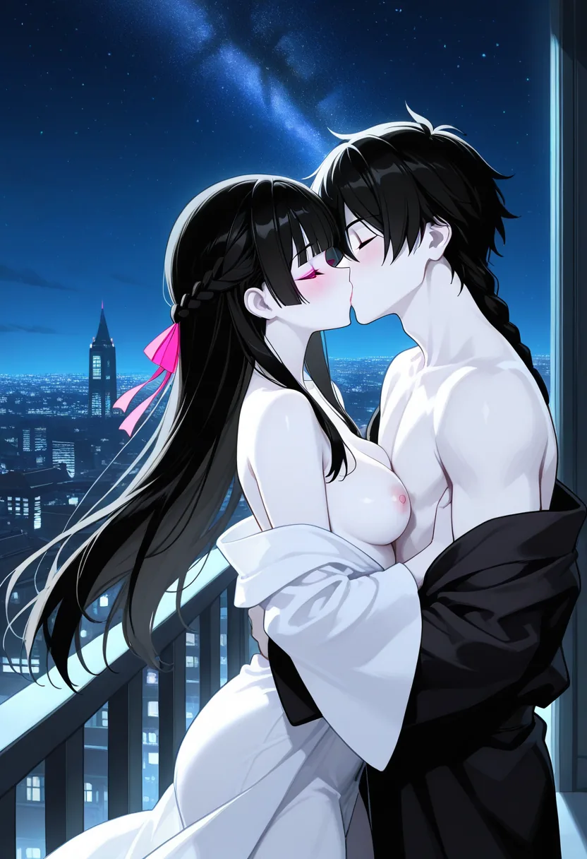 Story 100: Balcony Together — panel 3 — balcony kiss