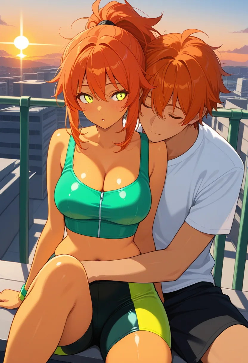 Story 2: Rooftop View — panel 3 — cuddling on swing