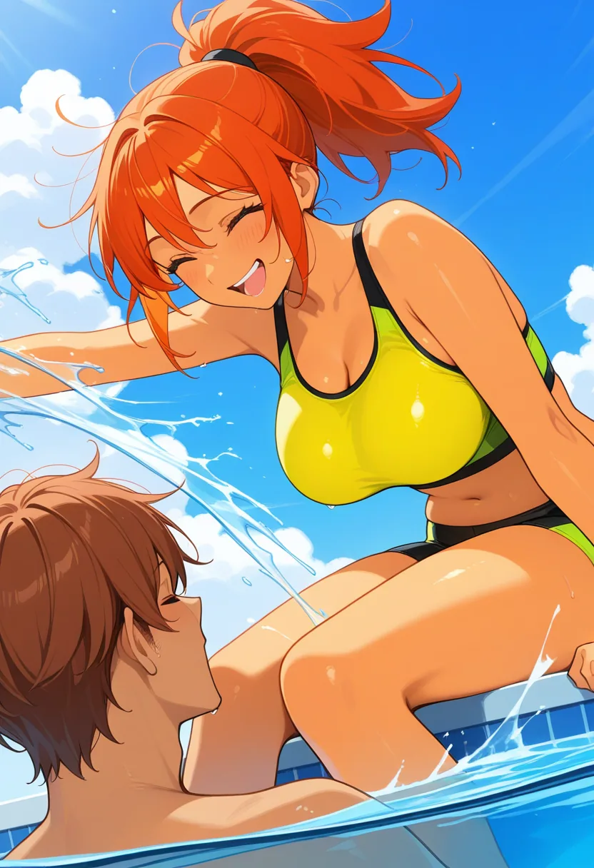 Story 3: Pool Fun — panel 3 — playful splashing