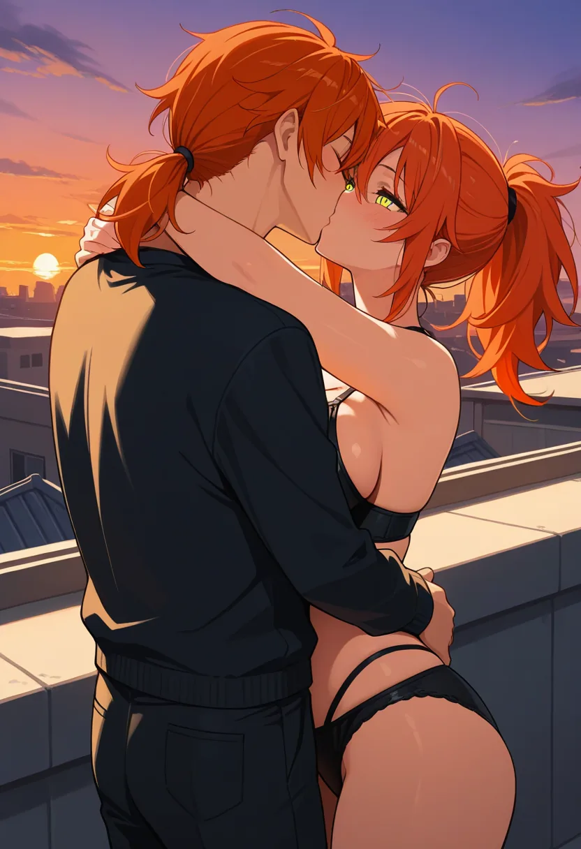 Story 5: On Rooftop Watching Sunset — panel 3 — Nova and partner kissing softly