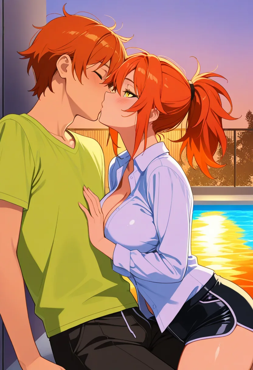 Story 21: Splashing In The Pool — panel 6 — partial undress by the water