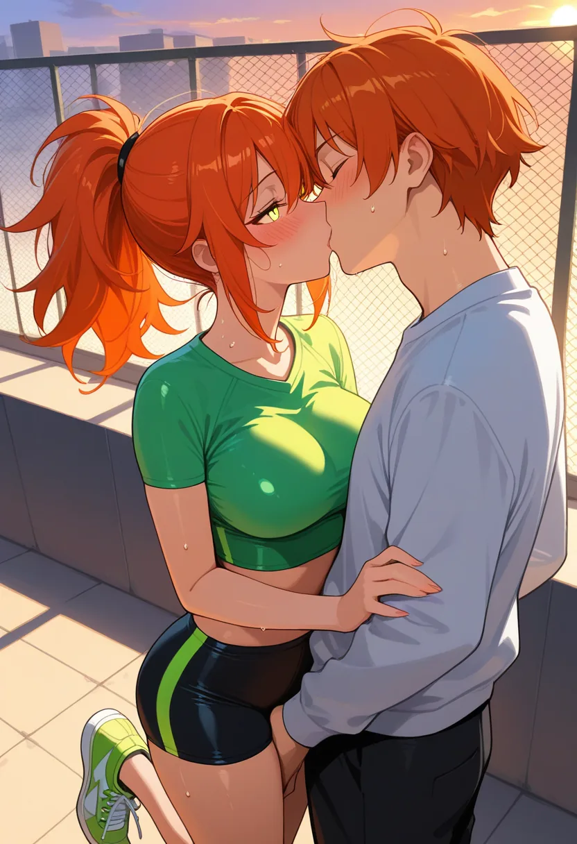 Story 40: Rooftop Gym Sunset Workout — panel 3 — rooftop gym sunset foreplay
