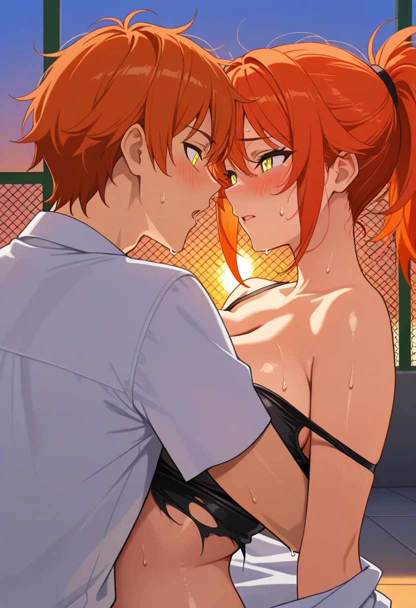 Story 40: Rooftop Gym Sunset Workout — panel 4 — rooftop gym sunset undressing