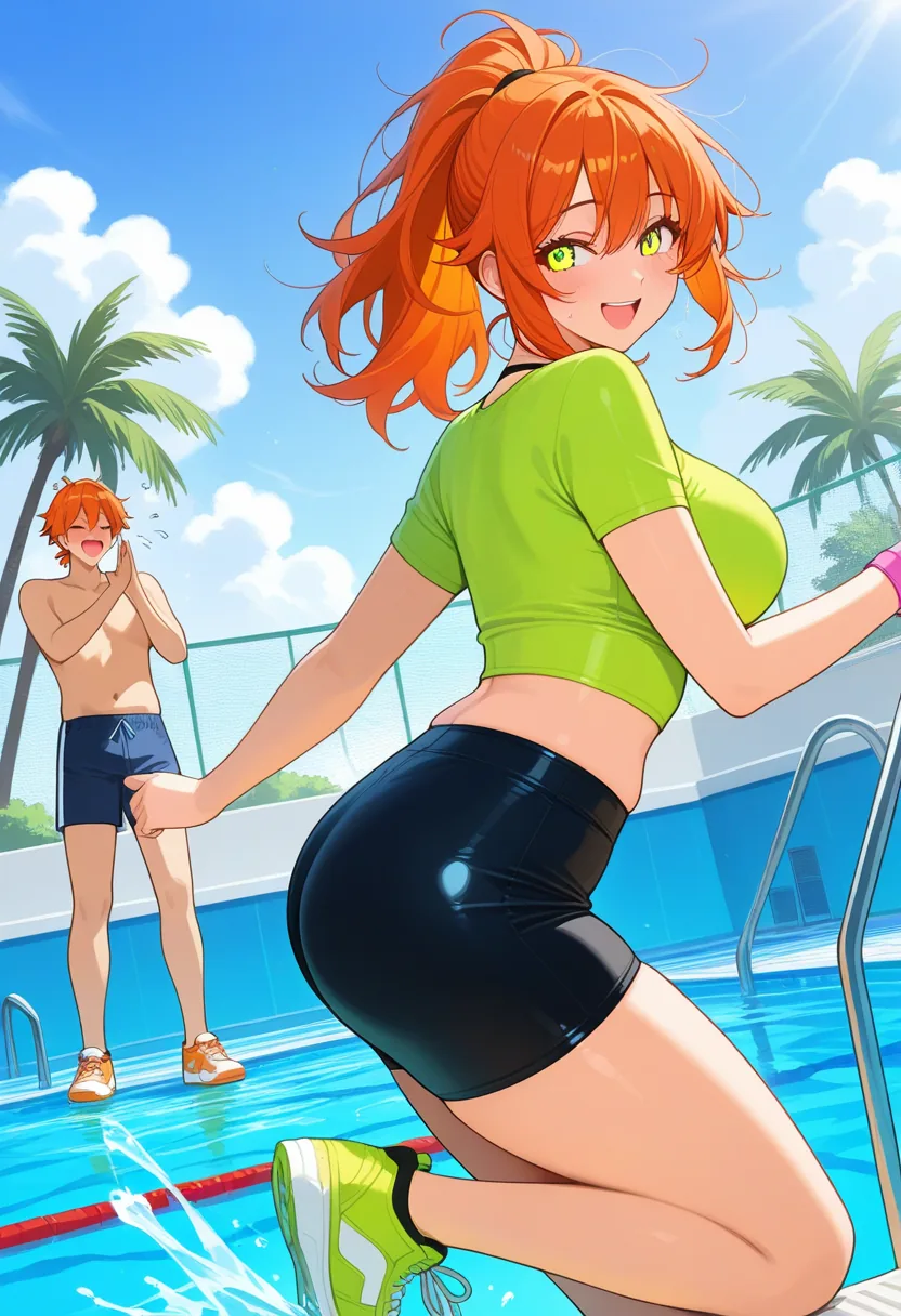 Story 42: Pool Party Splash Fight — panel 2 — pool party flirty touch