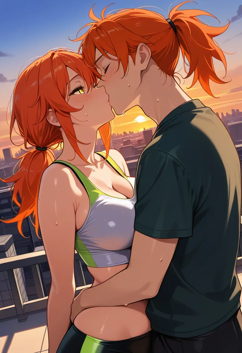 Story 43: Rooftop Workout Clothed — panel 2 — rooftop foreplay suggestive