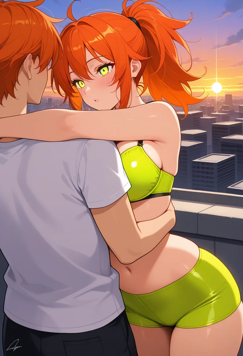 Story 49: Rooftop Clothed Kissing — panel 2 — rooftop suggestive undressing