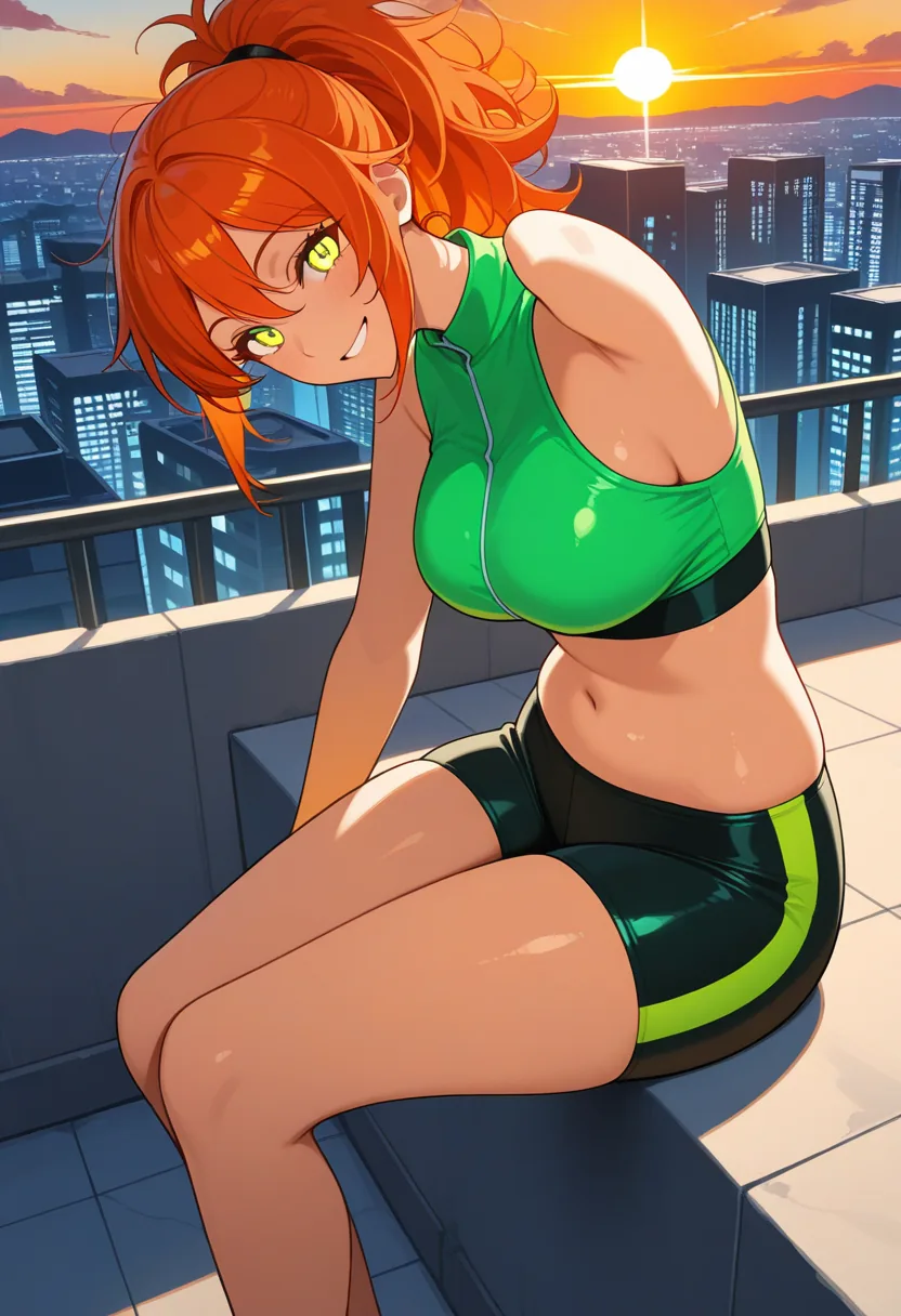 Story 52: Rooftop Sunset Chat — panel 1 — rooftop sunset chat