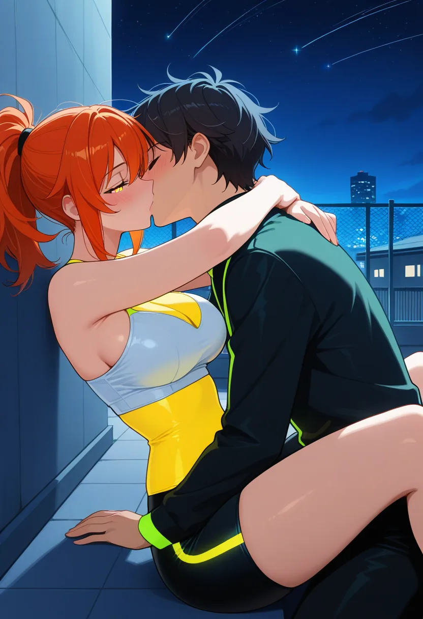 Story 52: Rooftop Sunset Chat — panel 3 — first kiss