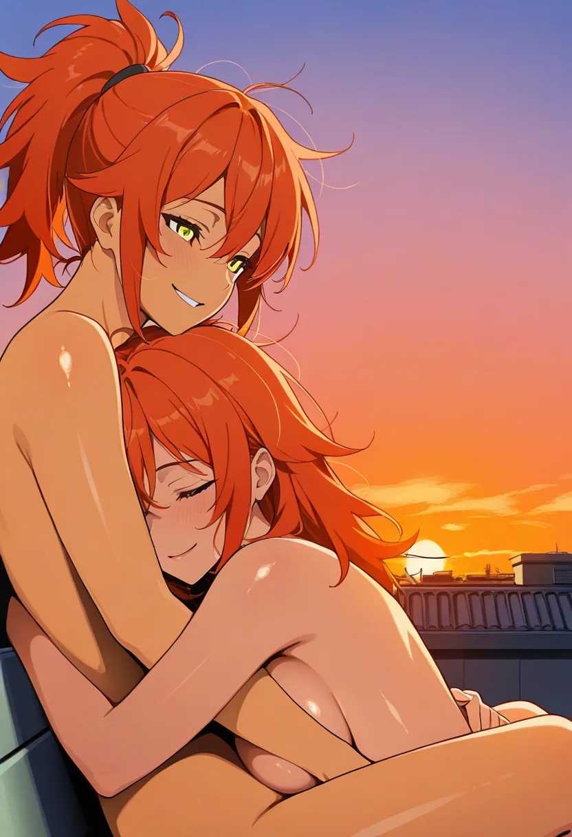 Story 58: Rooftop Arrival — panel 8 — afterglow embrace
