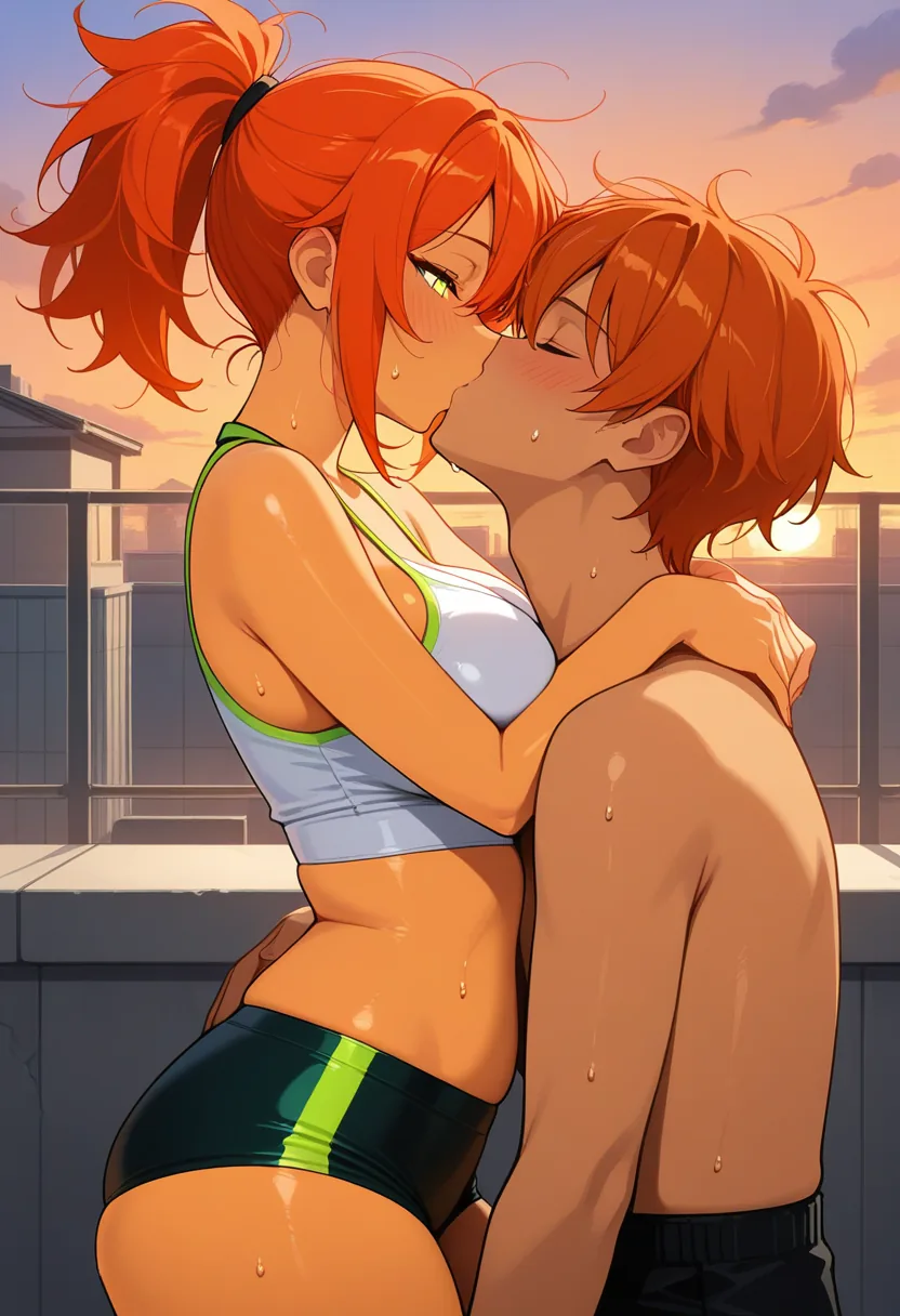 Story 61: Rooftop View — panel 3 — victory embrace