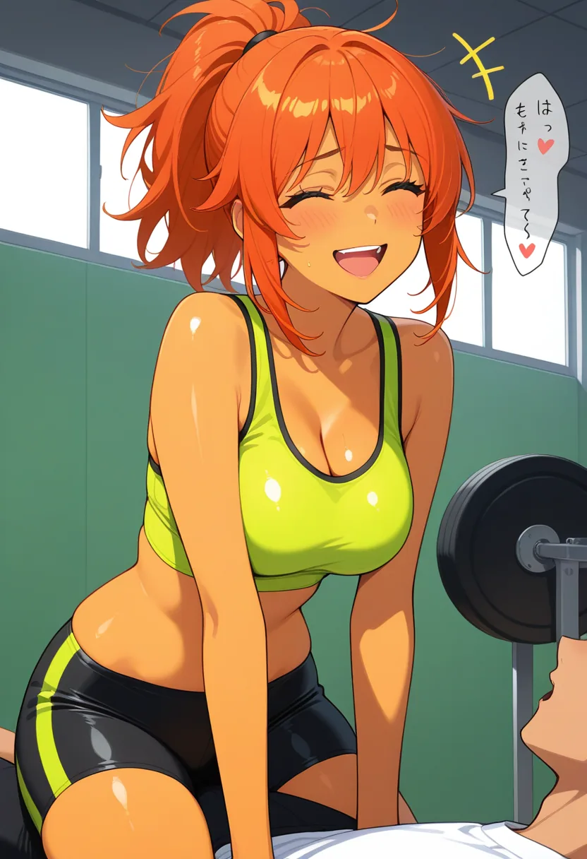 Story 66: Gym Woman Sweating Lifting Weights — panel 3 — gym flirting playful touch