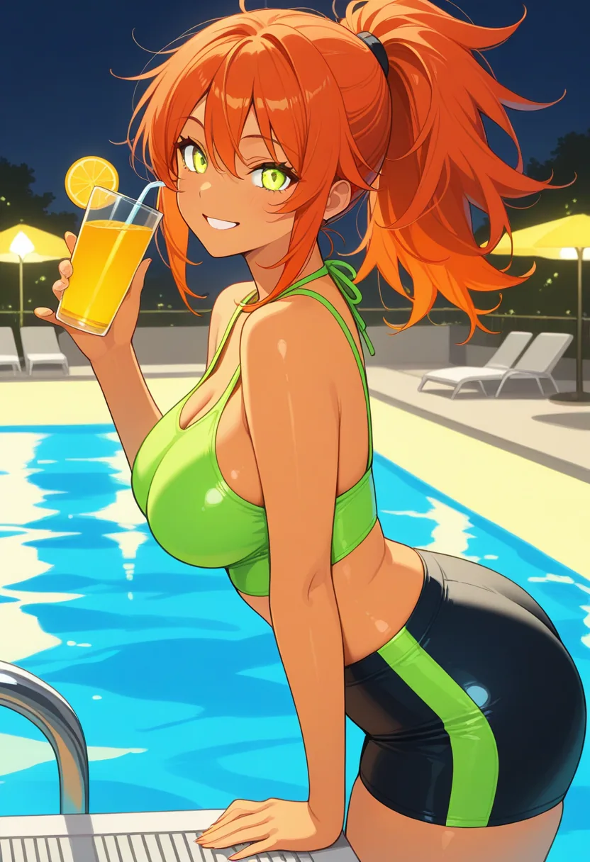 Story 68: Pool Party Nova Splashing Water — panel 2 — pool party man approaching nova with drink