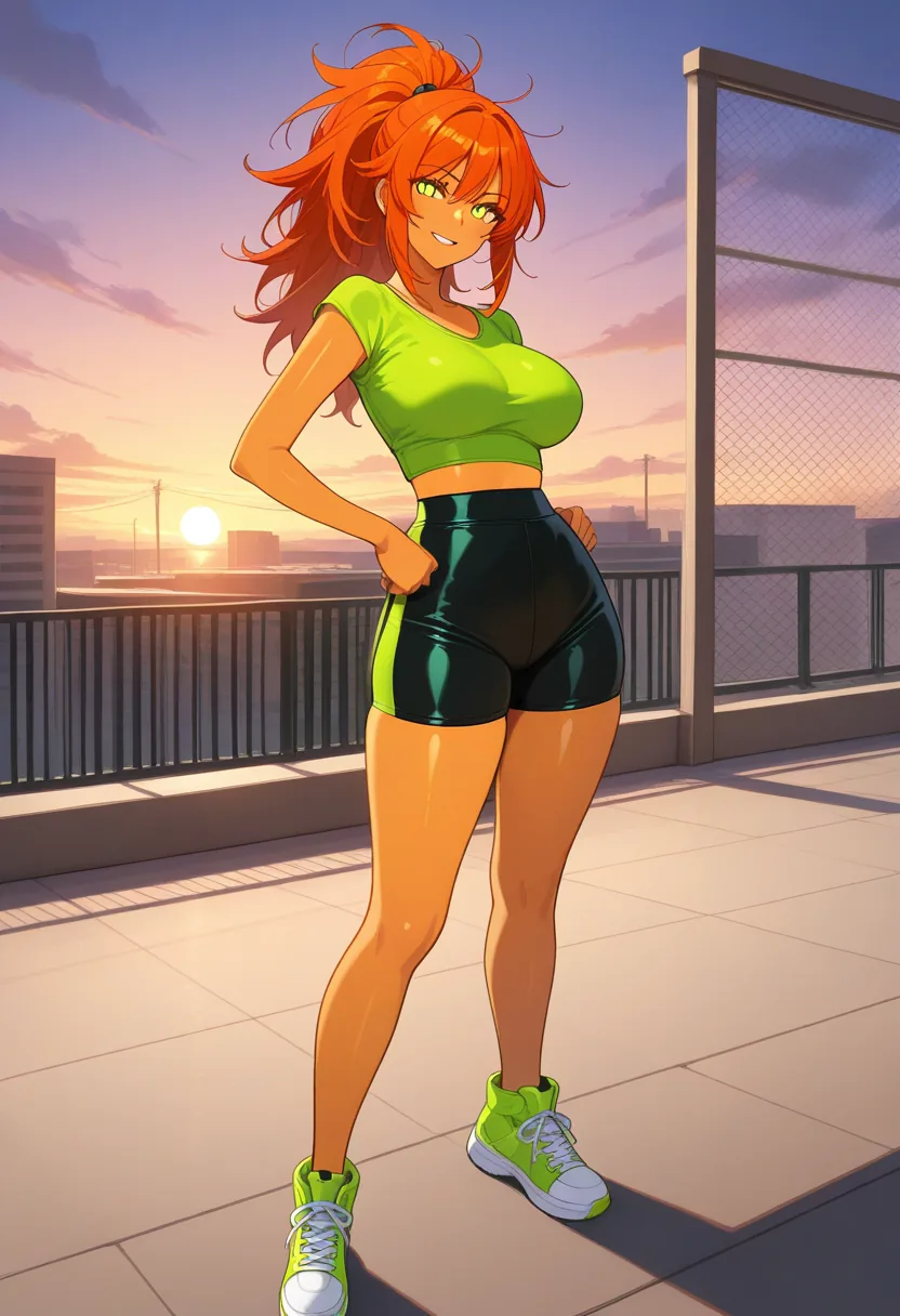 Story 69: Flexing On Rooftop — panel 1 — flexing on rooftop