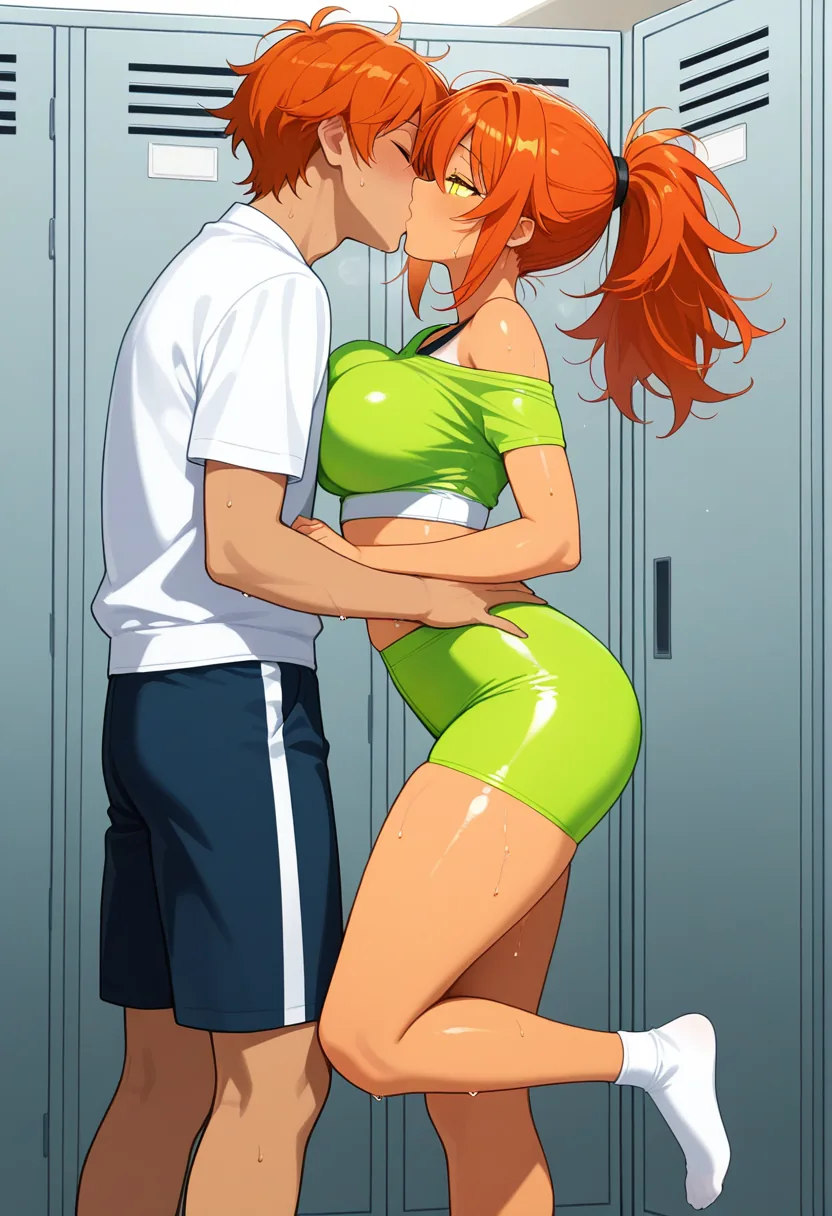 Story 72: Locker Room Post Workout — panel 4 — locker room foreplay kissing