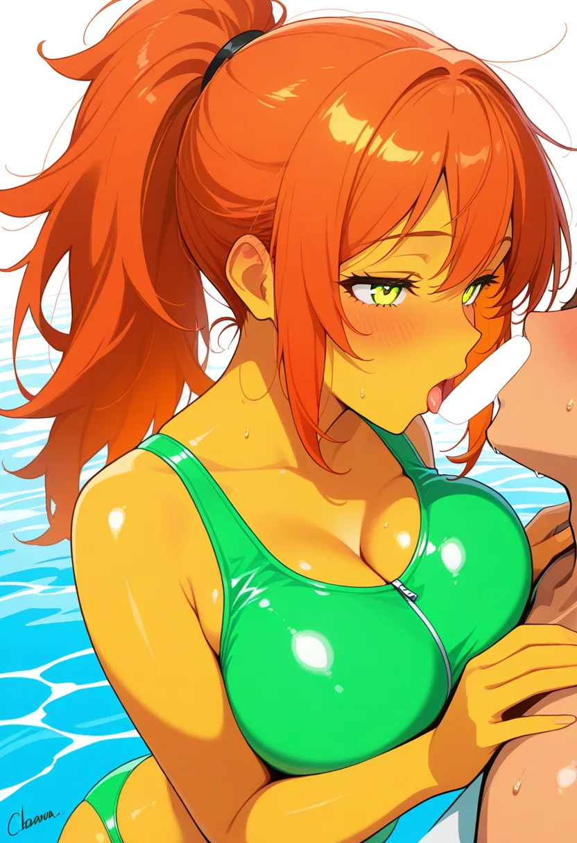 Story 74: Pool Party Splashing — panel 4 — pool party kissing in cabana