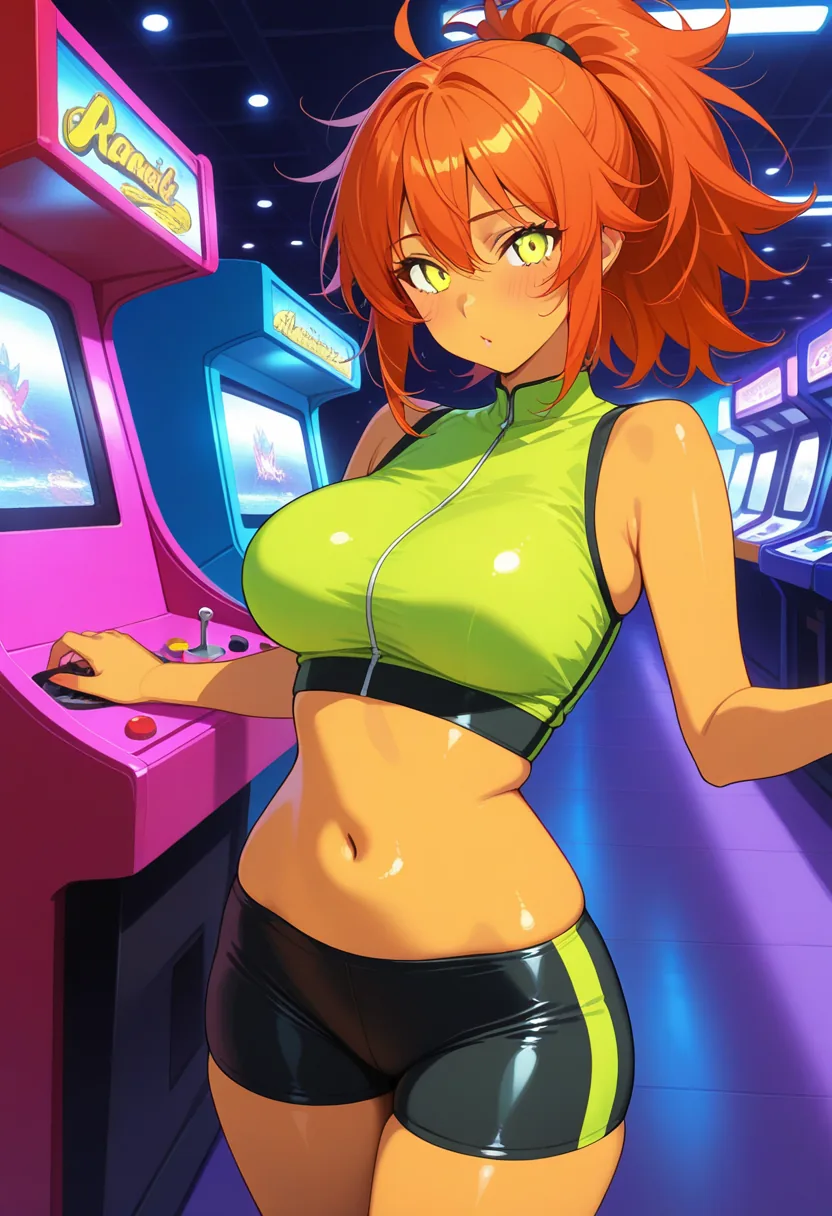 Story 77: Winning At Arcade Clothed — panel 2 — competitive challenge suggestive