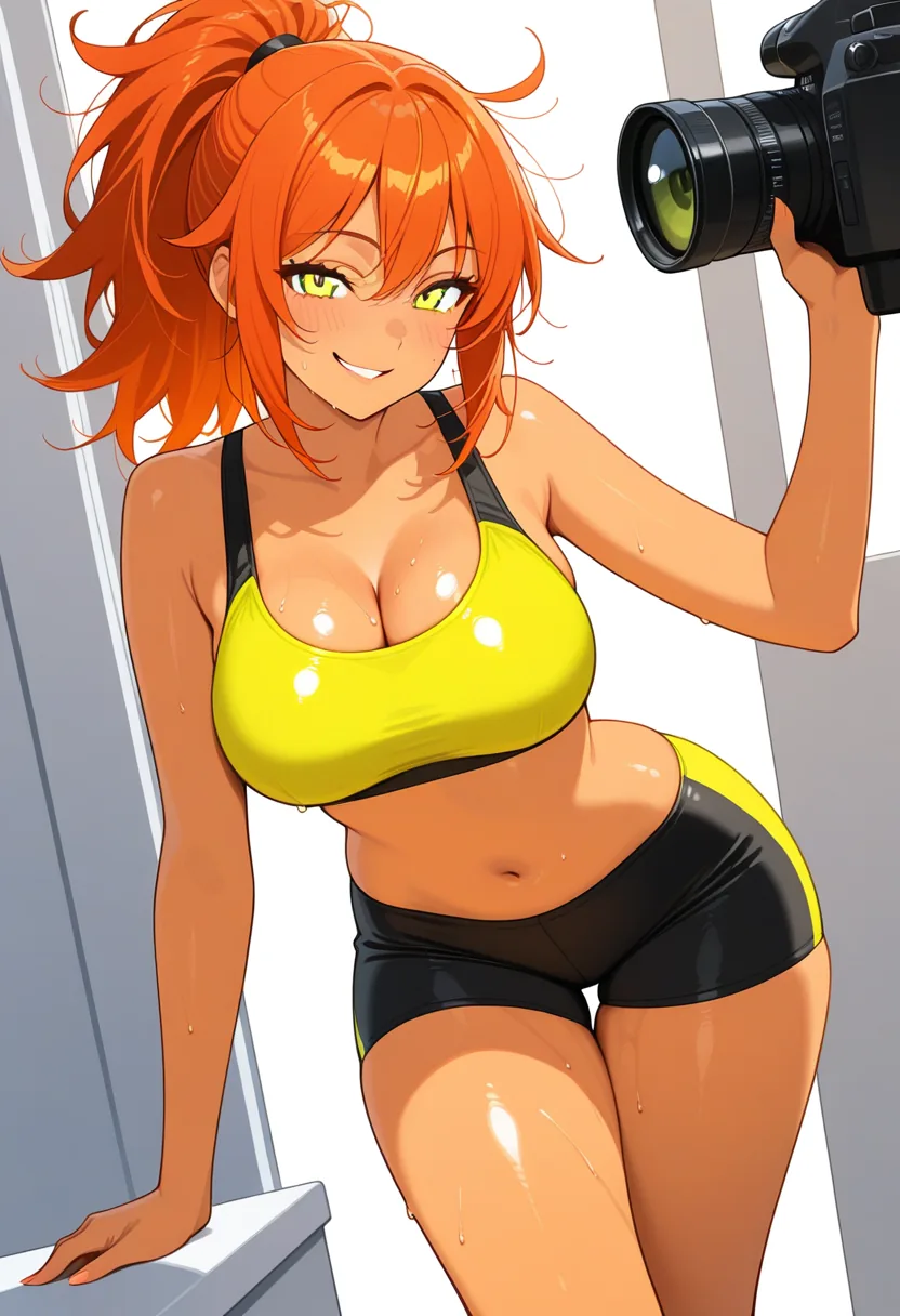 Story 84: Stretching In Gym — panel 4 — nova in sports bra and shorts
