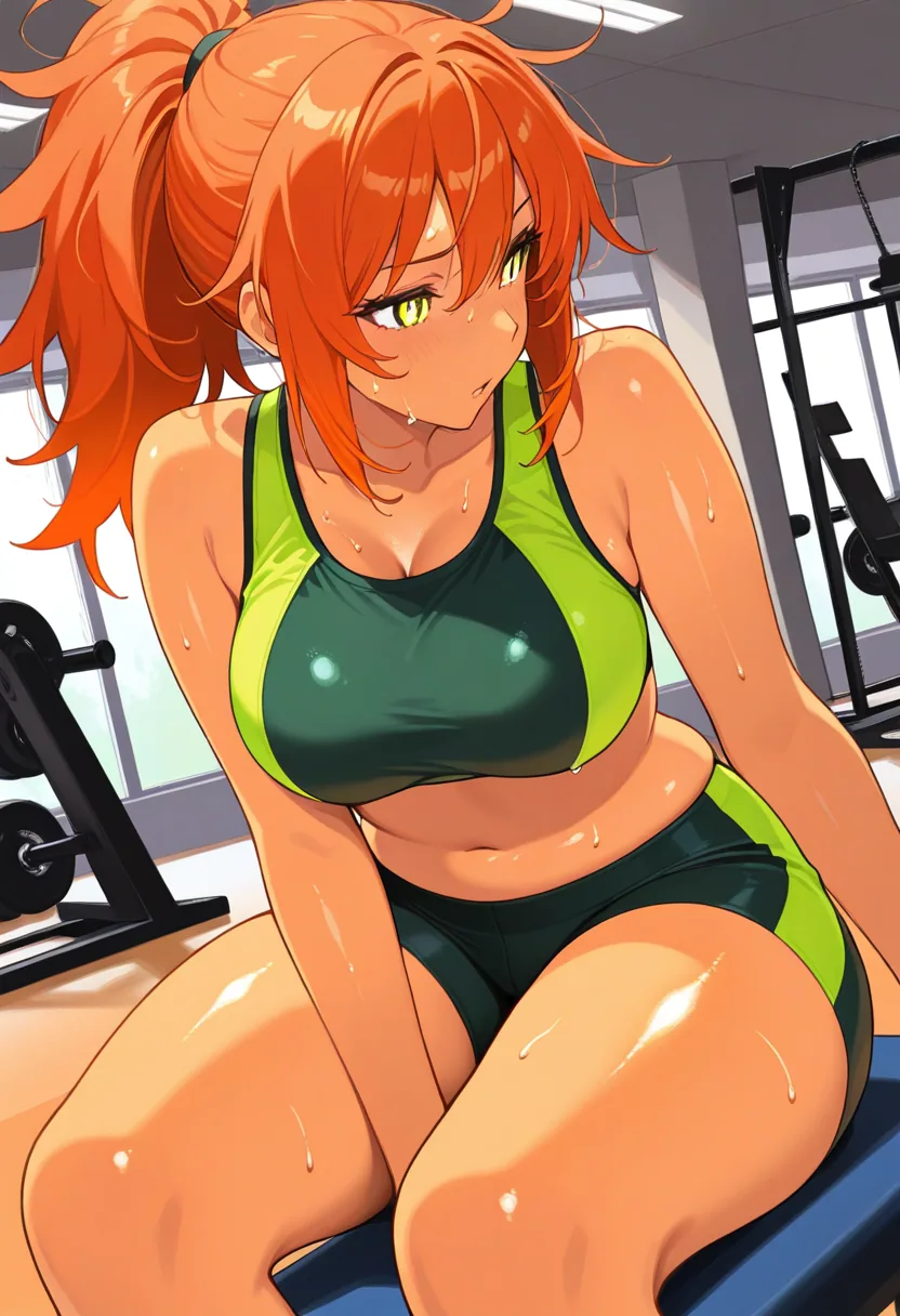 Story 90: Sweaty Gym Session — panel 3 — crop top removed