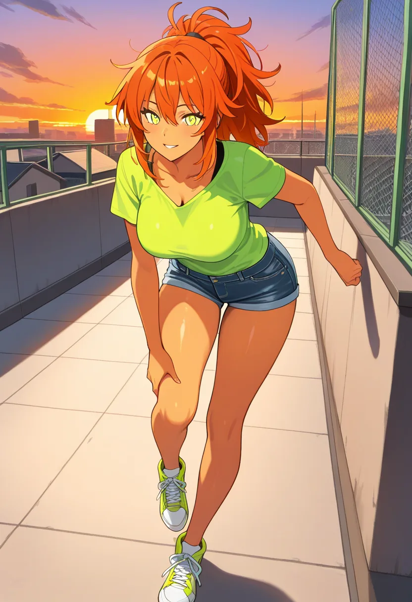Story 95: Rooftop Arrival Clothed — panel 1 — rooftop arrival clothed