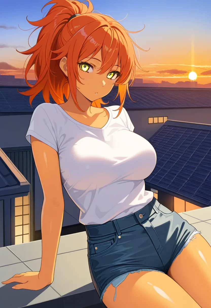 Story 95: Rooftop Arrival Clothed — panel 2 — starting to undress