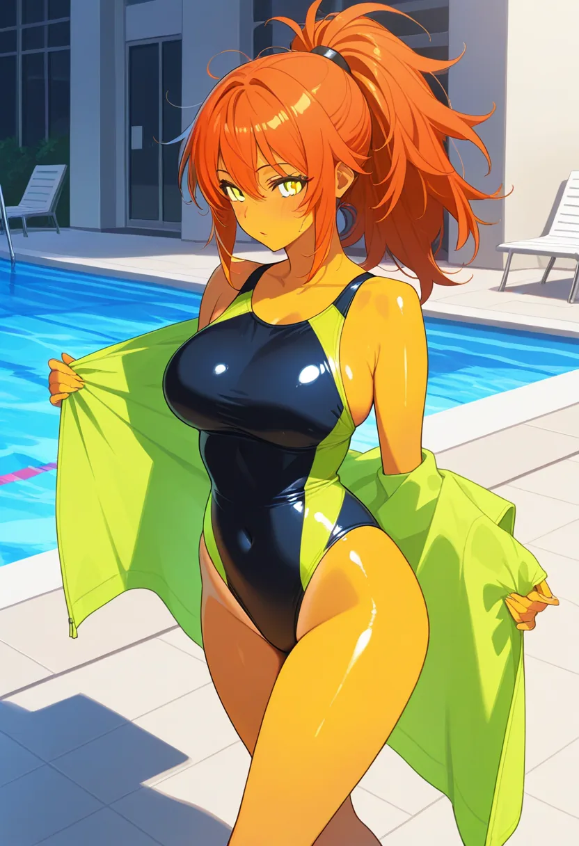 Story 96: Poolside Lounge Clothed — panel 2 — walking towards secluded pool area