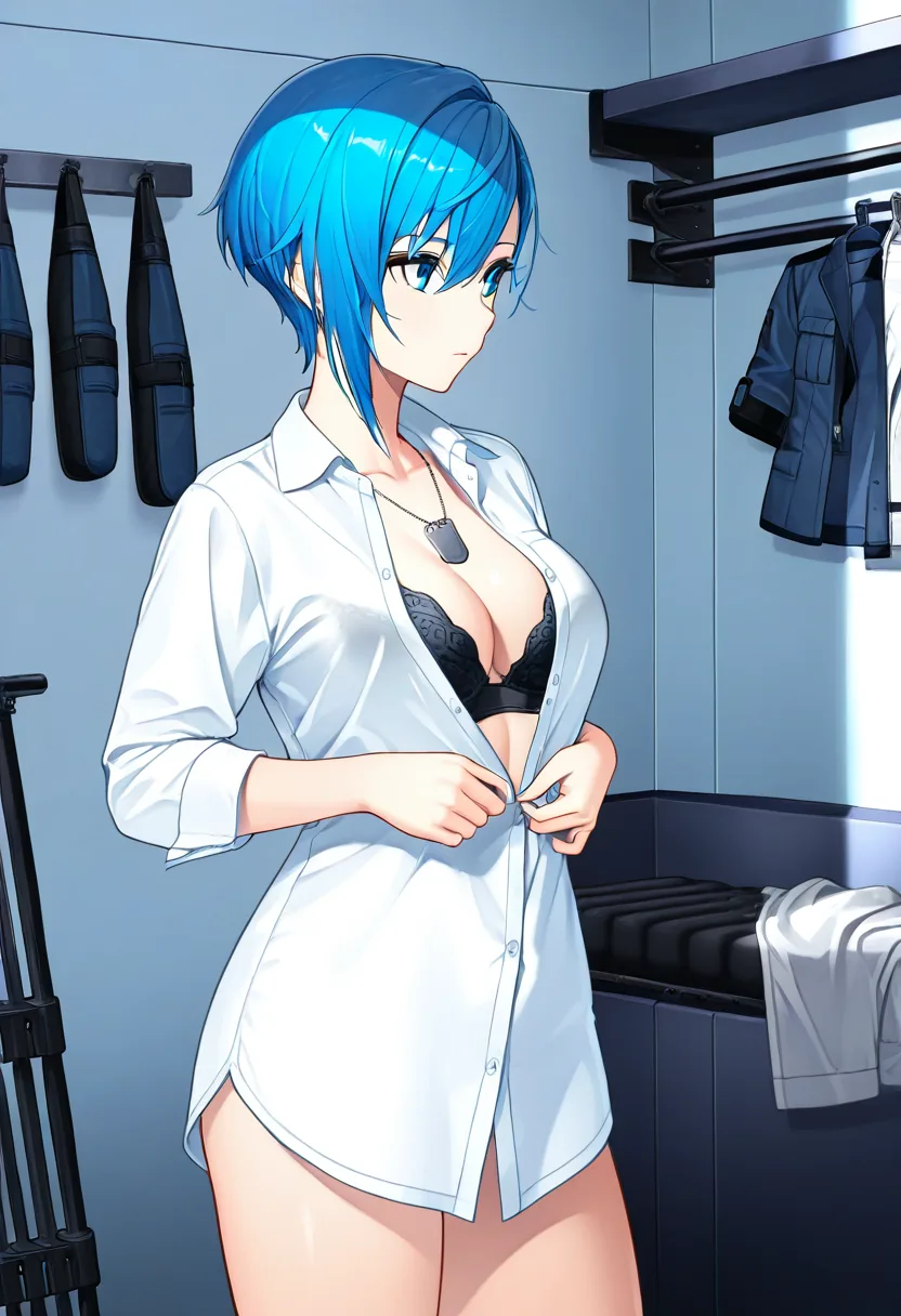 Story 2: Dress Uniform — panel 4 — shirt unbutton