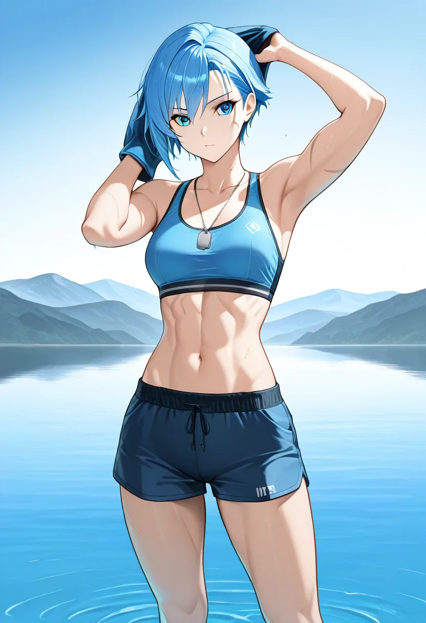 Story 7: Approaching Lake — panel 3 — shirt off lakeside