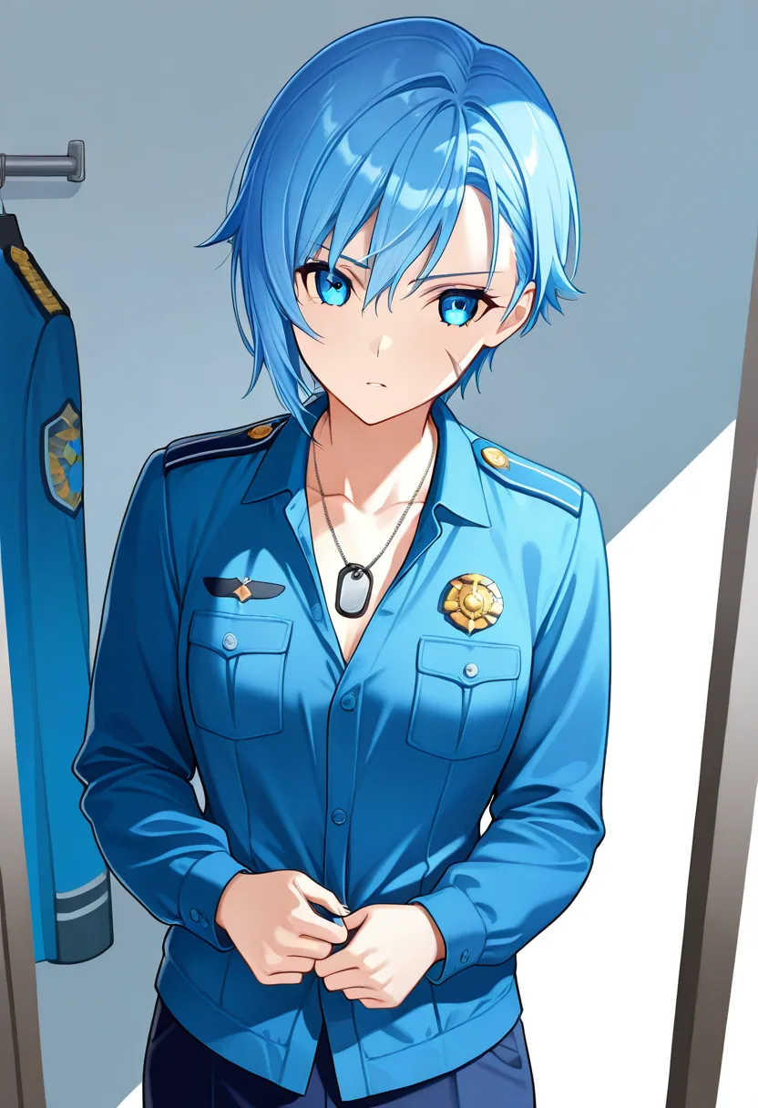 Story 9: Staring At Uniform — panel 5 — buttoning up