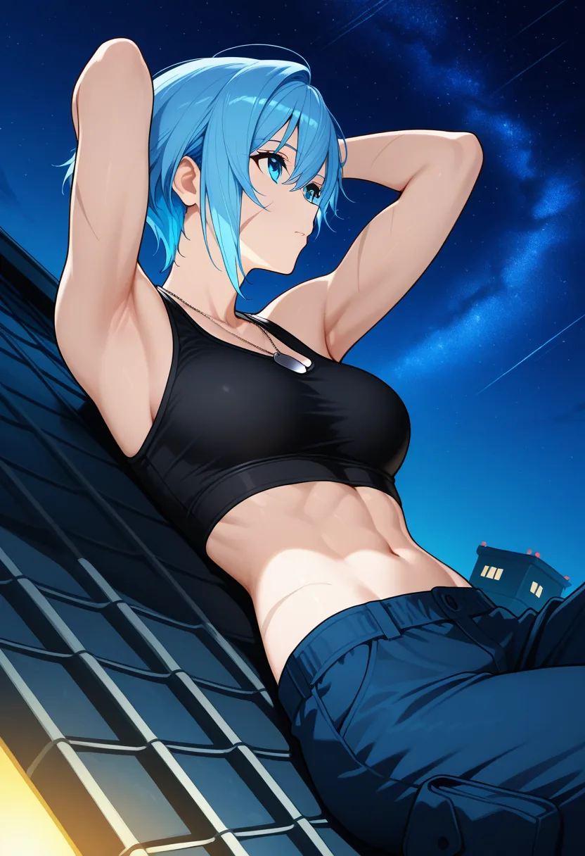 Story 16: Rooftop Setup — panel 4 — lying back stars