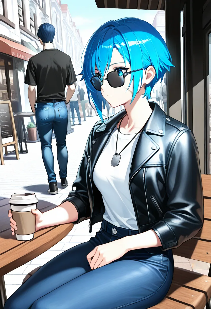Story 49: Jeans Struggle — panel 5 — cafe sitting