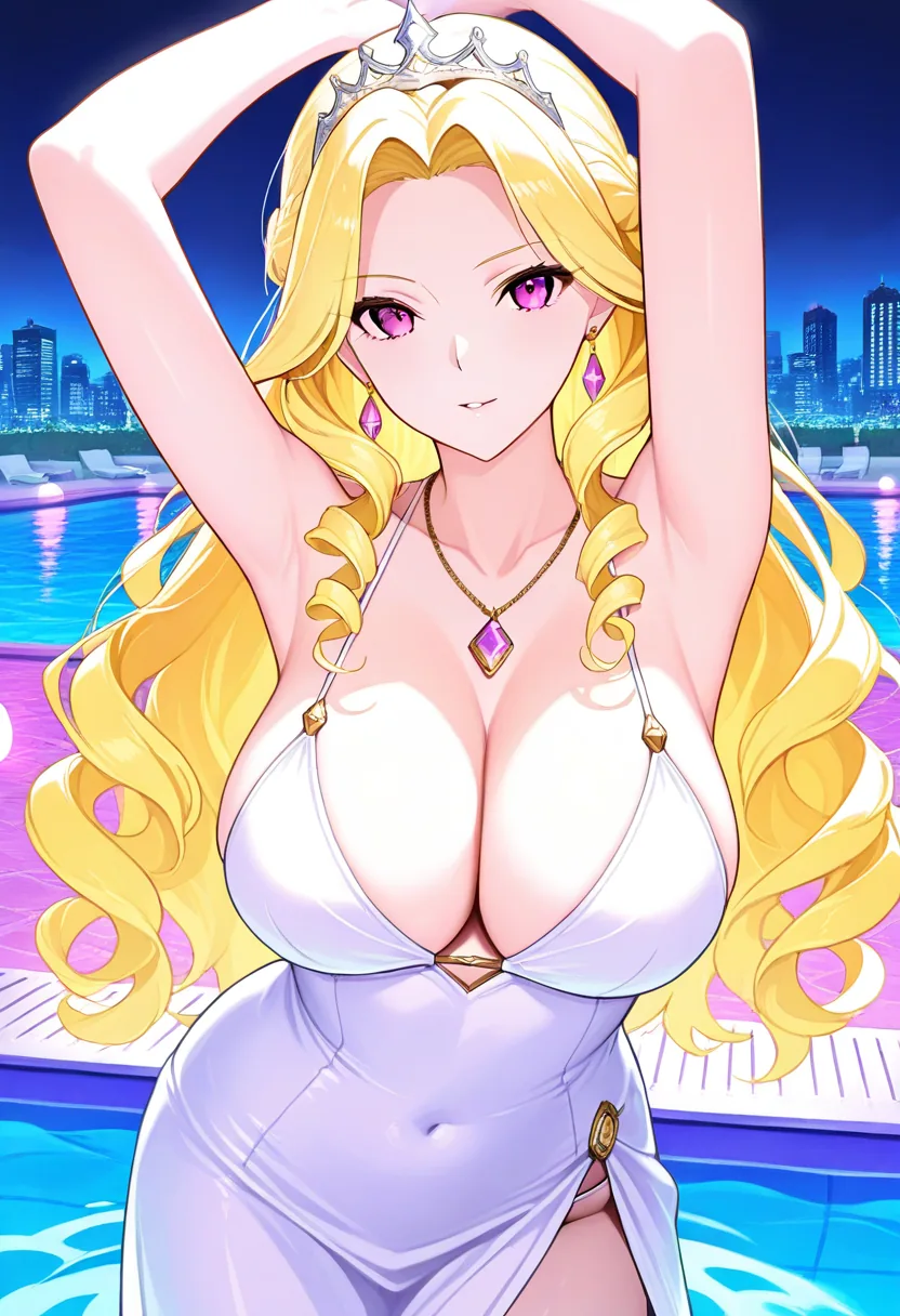Story 6: Poolside Arrival — panel 2 — removing sundress